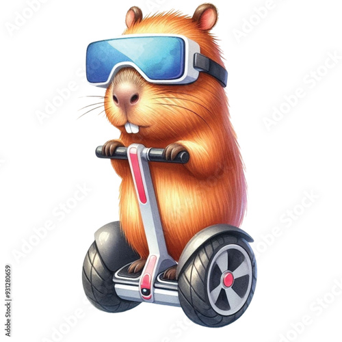 
capybara standing on a segway clip art watercolor 