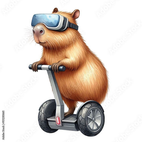 
capybara standing on a segway clip art watercolor 