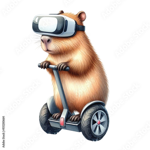
capybara standing on a segway clip art watercolor 