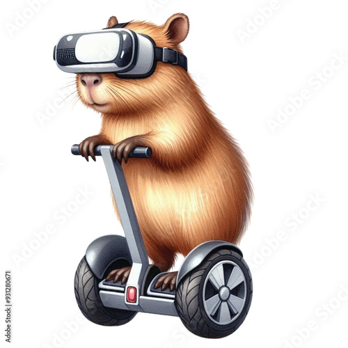 
capybara standing on a segway clip art watercolor 