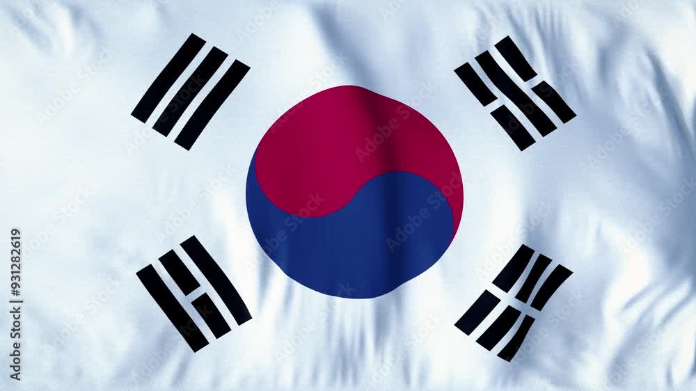 KOREA SOUTH COUNTRY FLAG. A mesmerizing, ultra-slow-motion video of a high-quality flag gracefully waving in the wind, capturing every delicate ripple and fold in stunning detail. KOREA SOUTH COUNTRY FLAG. A mesmerizing, ultra-slow-motion video of a high-quality flag gracefully waving in the wind, capturing every delicate ripple and fold in stunning detail.