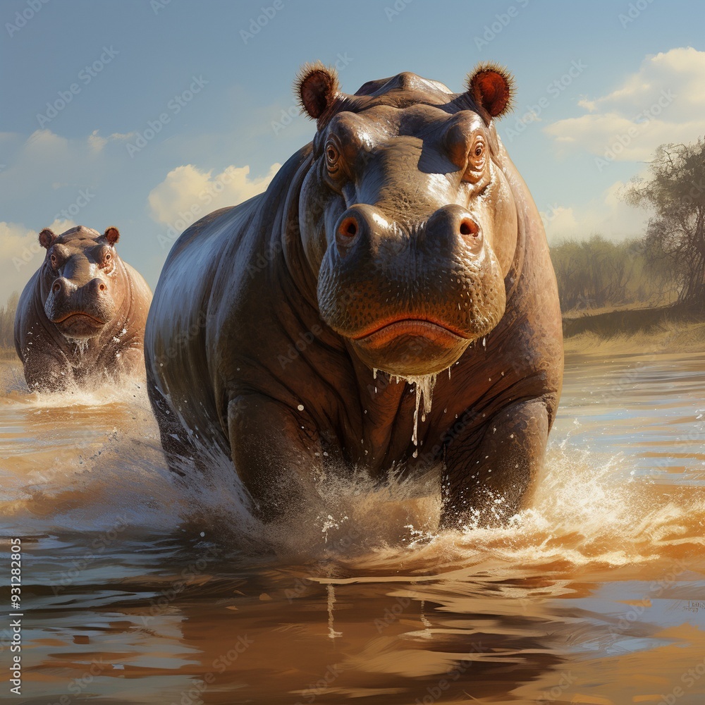 Images of large African hippos in their natural habitat Images of large African hippos in their natural habitat