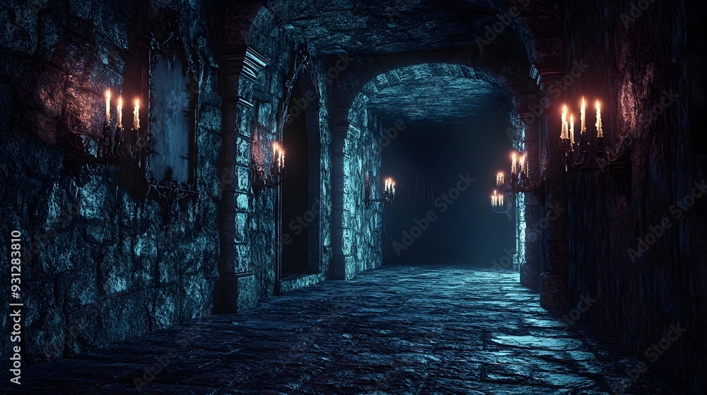 Dark & Mysterious Castle Corridor with Candlelight Dark & Mysterious Castle Corridor with Candlelight