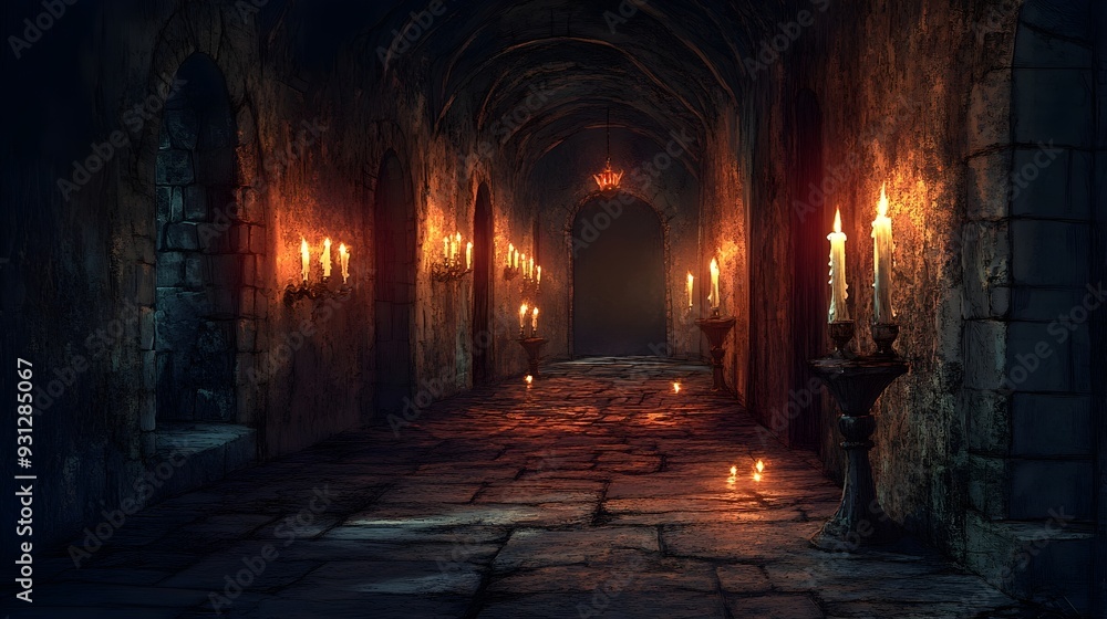 Dark Castle Corridor with Candlelight Dark Castle Corridor with Candlelight