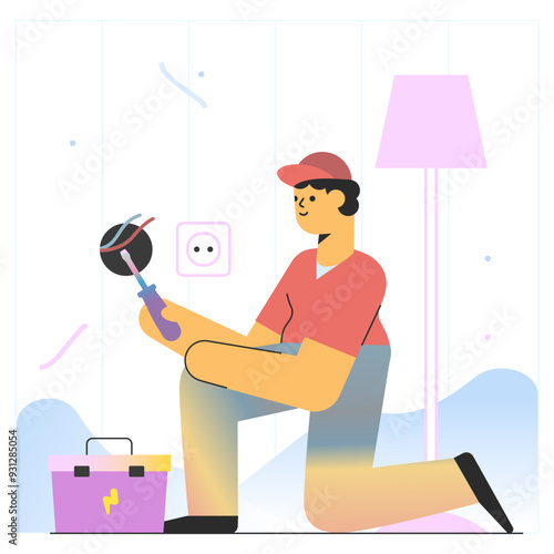 Electrician fixing sockets