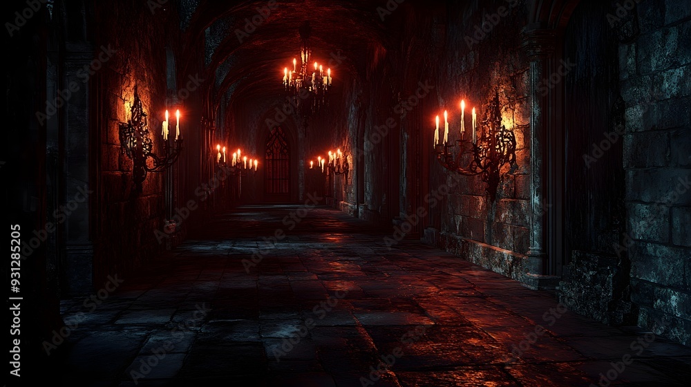 Dark Castle Corridor With Candlelight Dark Castle Corridor With Candlelight