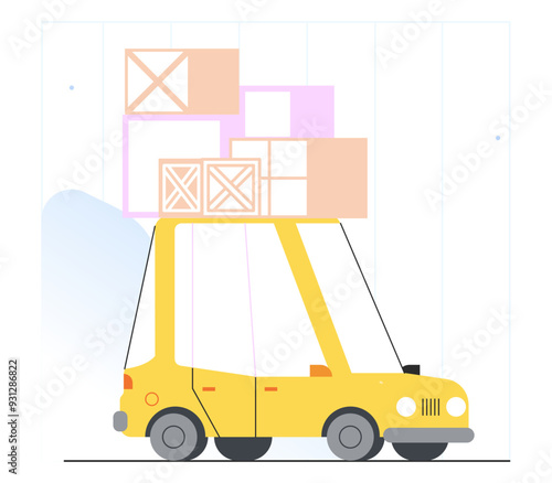 Car with moving boxes on the roof