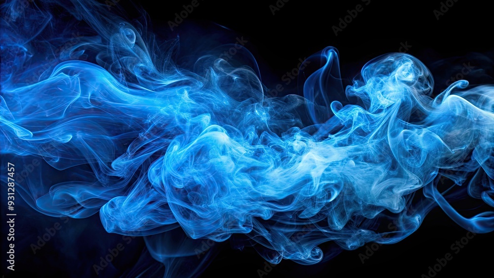 Obraz premium Abstract blue smoke on black background, creating a mysterious and ethereal atmosphere , blue, smoke, abstract, mist, dark