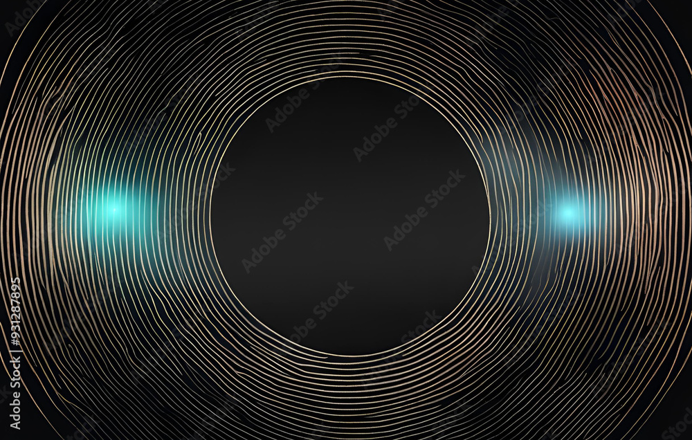 Obraz premium Digital Spiral Black Hole on Galaxy BackgroundTechnology and physics concept, A blue light in a black background, Smart double exposure of louvered dome / ceiling surface glowing in darkness. Luminous