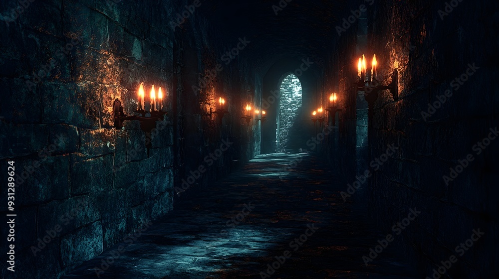 Dark Stone Corridor with Candlelight Dark Stone Corridor with Candlelight