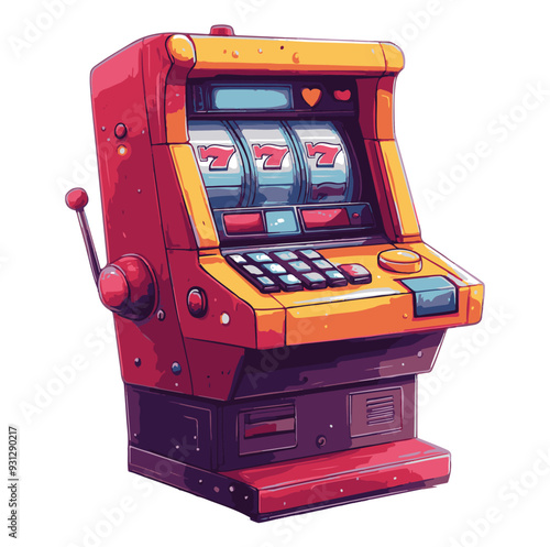 gambling slot machine cartoon illustration ,generative ai