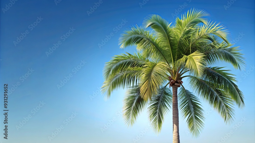Botanical sketch of a majestic palm tree against a clear sky Botanical sketch of a majestic palm tree against a clear sky