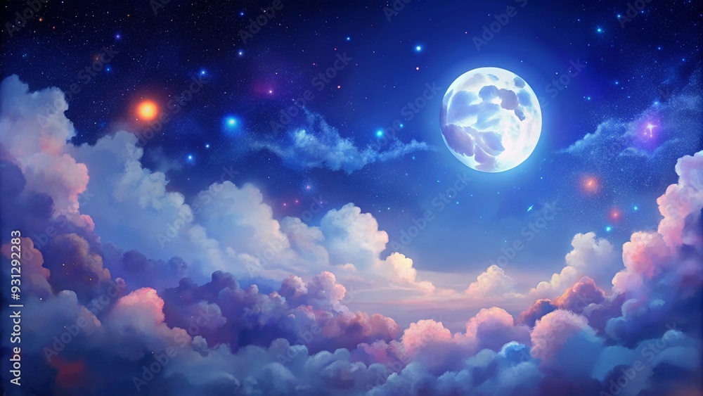 Fototapeta premium Dreamy Night Sky Background with Soft, Glowing Clouds - AI Generated