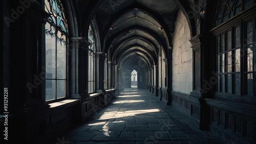 Photorealistic Grim Reaper in a Castle Corridor