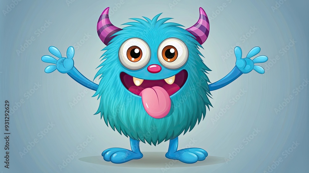Naklejka premium Cute monster with legs, arms, and a long tongue , monster, cute, realistic, legs, arms, tongue, adorable, creature, Halloween