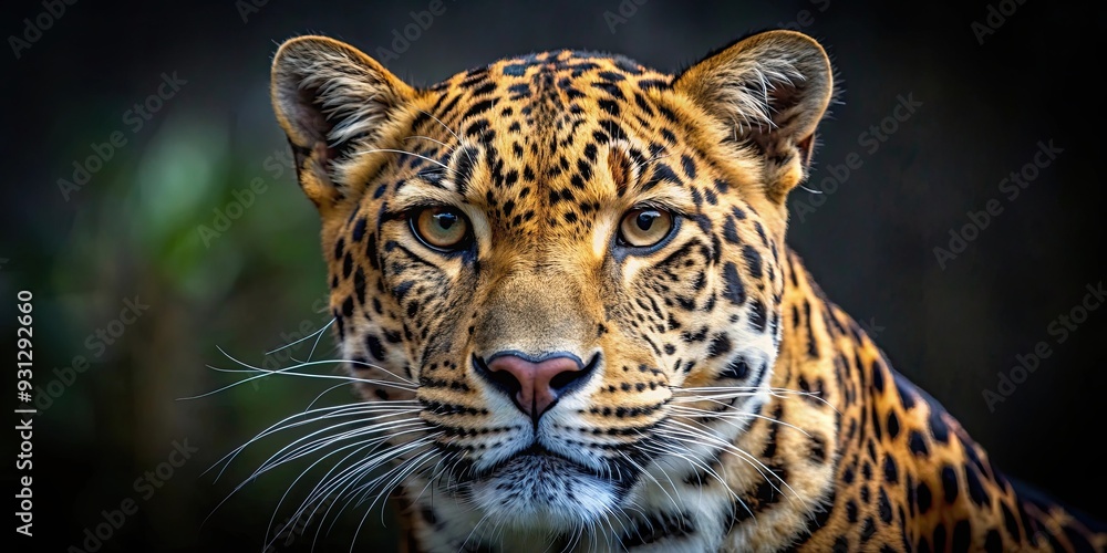 Obraz premium Detailed and artistic depiction of a leopard's face, leopard, feline, predator, wild animal, close-up, whiskers, fierce