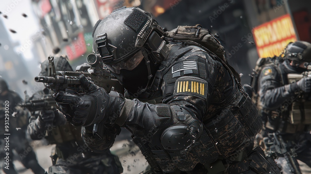 Urban Tactical Team Breaching Building in High-Intensity Urban Warfare Operation, Generative Ai Urban Tactical Team Breaching Building in High-Intensity Urban Warfare Operation, Generative Ai