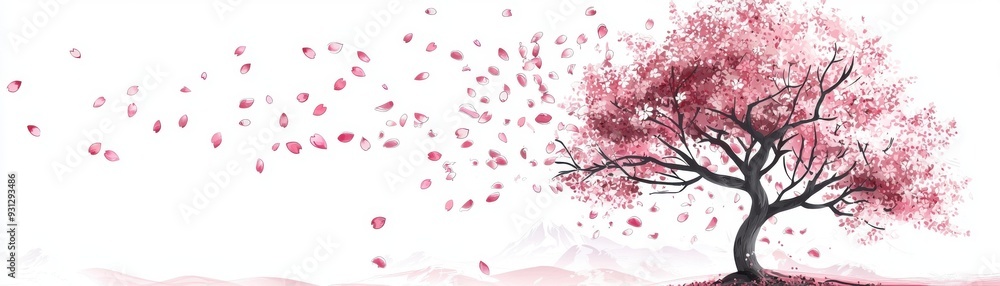 A beautiful pink tree in full bloom, its petals gently falling in the breeze, symbolizing nature's elegance and tranquility. A beautiful pink tree in full bloom, its petals gently falling in the breeze, symbolizing nature's elegance and tranquility.