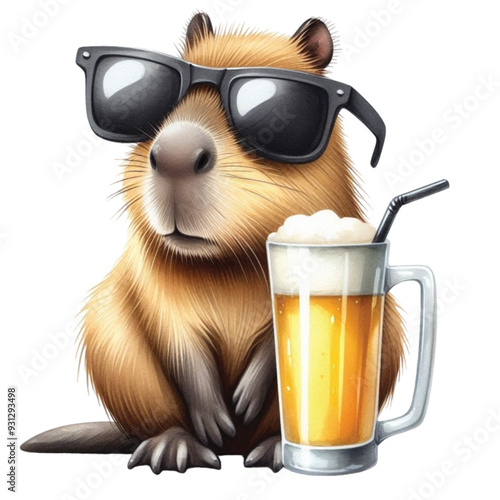 capybara sitting next to a glass of beer clip art watercolor 