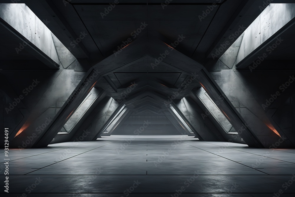 Futuristic Concrete Corridor with Geometric Design. Futuristic Concrete Corridor with Geometric Design.
