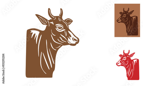 great young cow head logo, silhouette of elegant cattle face vector illustrations