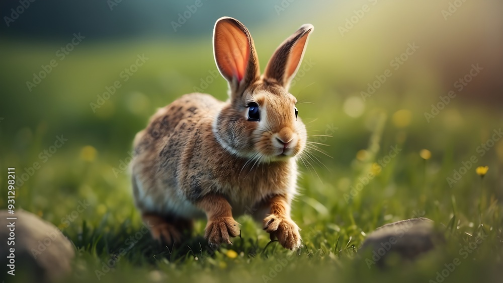A bunny rabbit hopping in a field A bunny rabbit hopping in a field