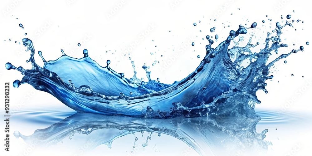 Obraz premium Blue water splash with high speed frozen motion, water, splash, blue, dynamic, motion, fluid, flowing, refreshing, abstract, aqua