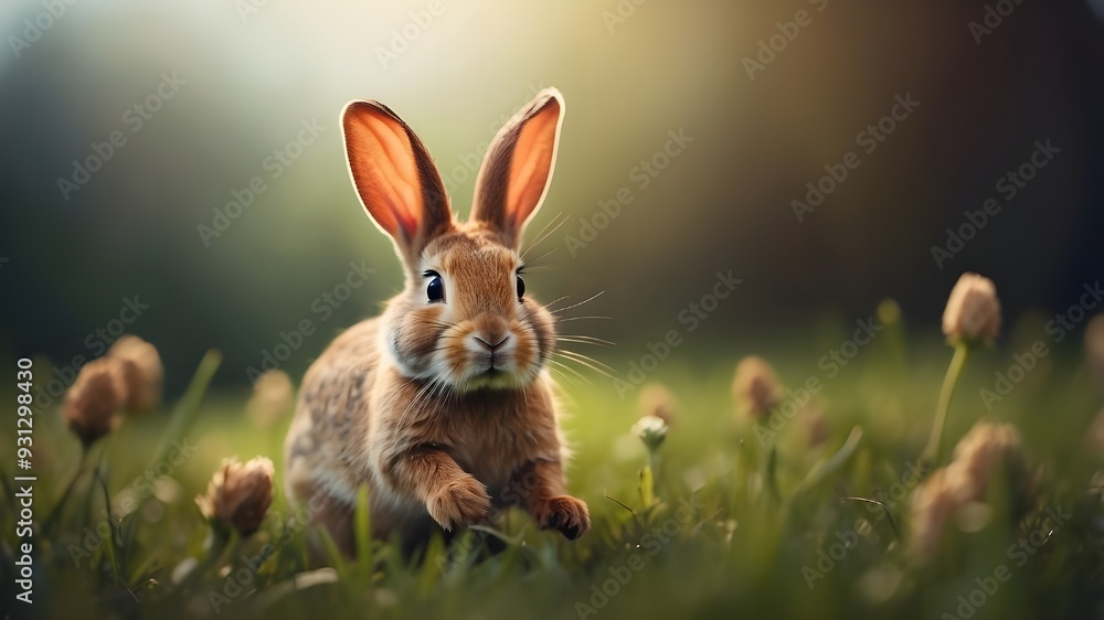 A bunny rabbit hopping in a field A bunny rabbit hopping in a field