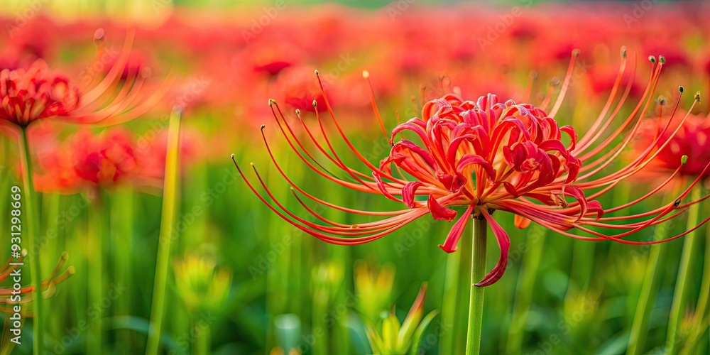Vibrant red spider lily blooming in a field , nature, flower, red, vibrant, lily, plant, petal, blossom, garden, summer, beauty Vibrant red spider lily blooming in a field , nature, flower, red, vibrant, lily, plant, petal, blossom, garden, summer, beauty