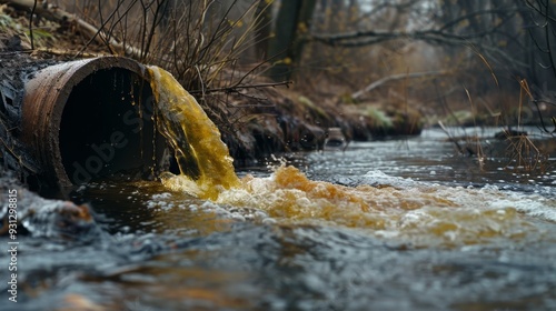 Wallpaper Mural Polluted river  sewage plant pipe discharging brown sludge and yellow liquid into water body Torontodigital.ca