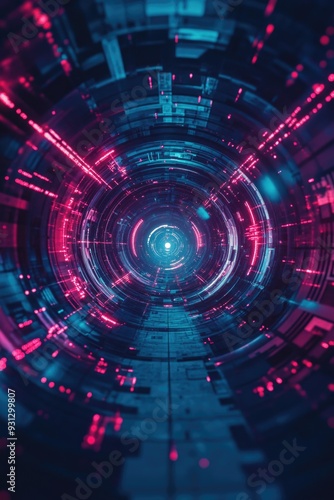 Wallpaper Mural Dark Tunnel with Neon Lights Torontodigital.ca