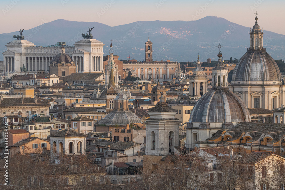 Fototapeta premium Rome picturesque cityscape at sunset from St. Angelo Castle. Italy