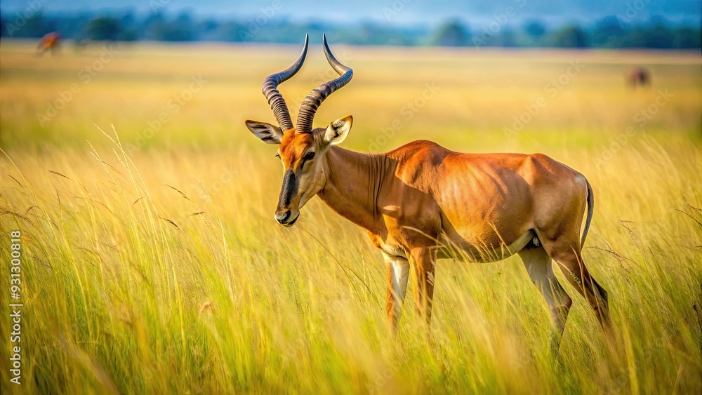 Hartebeest grazing in tall grass on the plains of Central Serengeti, Hartebeest, grass, Serengeti, wildlife, safari, Africa Hartebeest grazing in tall grass on the plains of Central Serengeti, Hartebeest, grass, Serengeti, wildlife, safari, Africa
