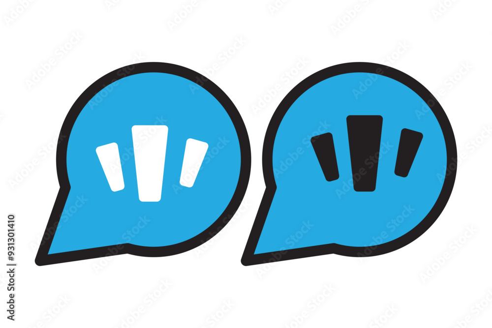 Exclamation with bubble speech icon set in two styles isolated on white background . Vector illustration Exclamation with bubble speech icon set in two styles isolated on white background . Vector illustration