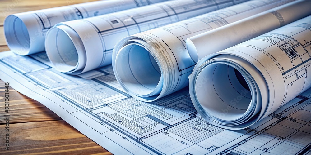 Architectural blueprints rolled out on a table, architecture, design, blueprint, construction, engineering Architectural blueprints rolled out on a table, architecture, design, blueprint, construction, engineering