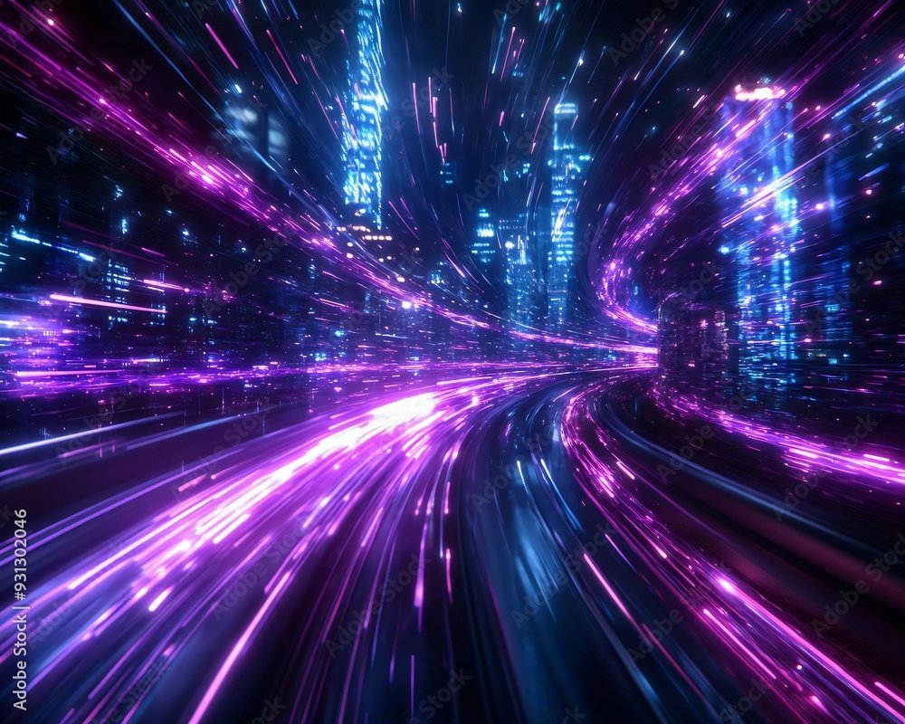 A vibrant abstract representation of a futuristic cityscape with glowing lights and dynamic motion creating an immersive experience. A vibrant abstract representation of a futuristic cityscape with glowing lights and dynamic motion creating an immersive experience.