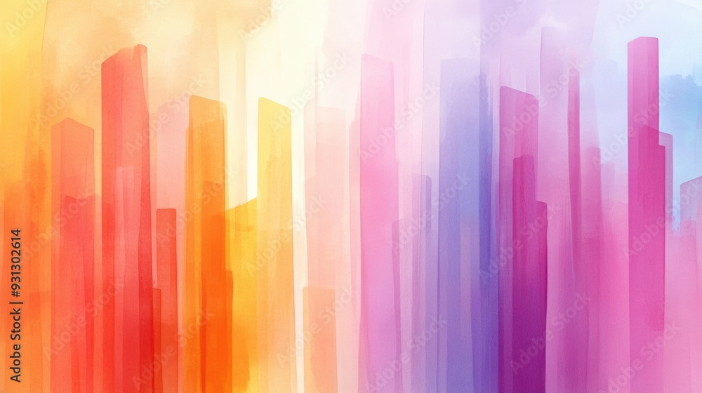 A colorful abstract painting of a city skyline with many buildings, AI A colorful abstract painting of a city skyline with many buildings, AI