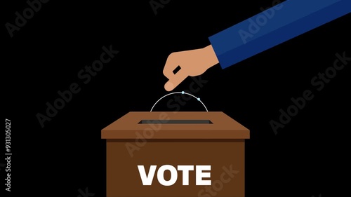 Animated Voting Scene, Hand Casting Vote into Ballot Box, Election Concept, 2D Animation
