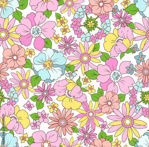 Beautiful floral pattern in abstract flowers. Seamless colorful flowers background. Vector seamless pattern. Design for fashion textiles, fabric, print, graphics, backgrounds and crafts.