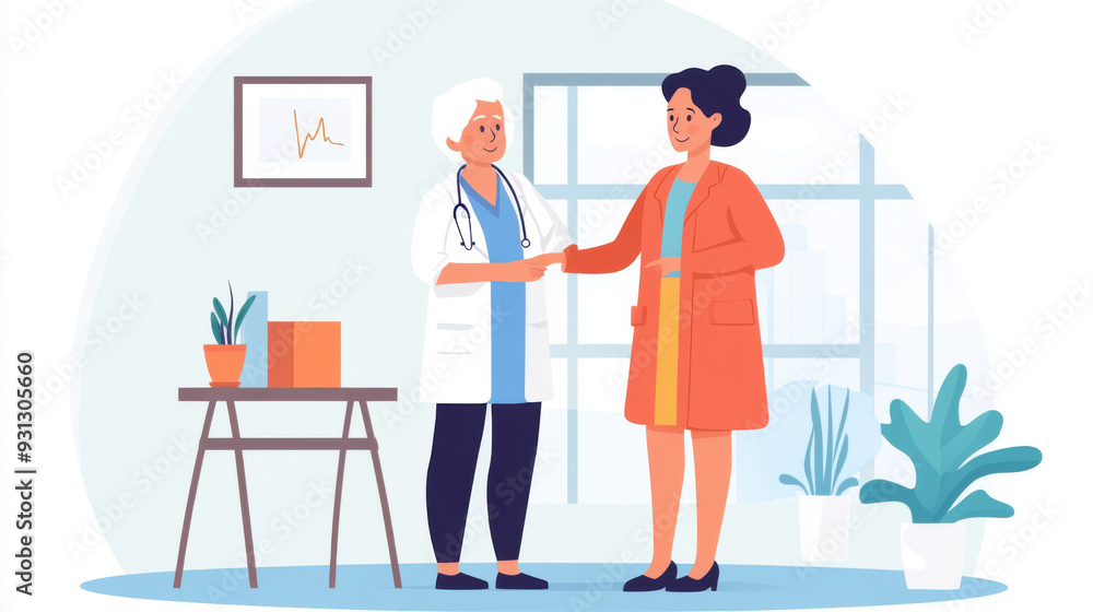 Nurse helping an elderly woman with her coat, preparing her for a visit to the doctor's office. Nurse helping an elderly woman with her coat, preparing her for a visit to the doctor's office.
