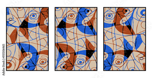 Set of 3 Abstract pattern. Illustration for printing on wall decorations. For use in graphics.