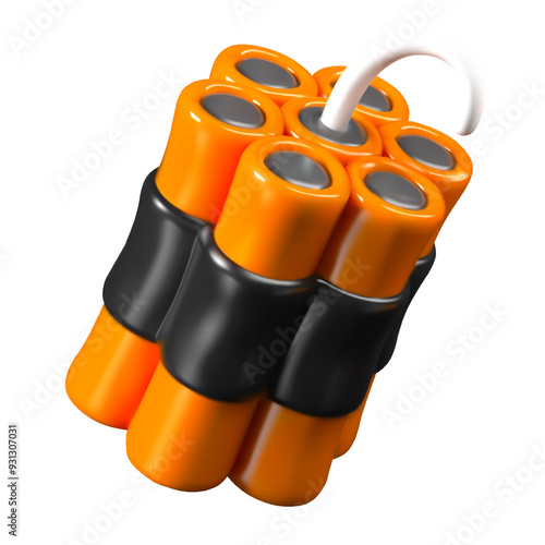 Bundle of dynamite sticks with detonating cord. Realistic bright explosives