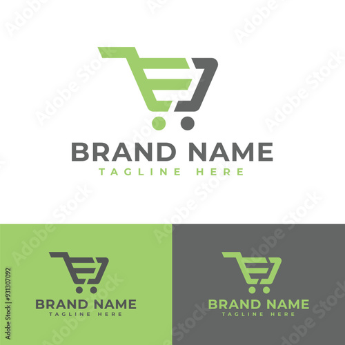 Shopping cart EJ grocery or wholesale or mini market logo symbol icon flat stock vector design 