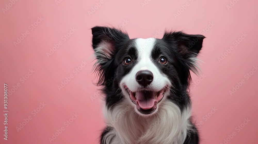 Happy border collie dog with pink background. Happy border collie dog with pink background.