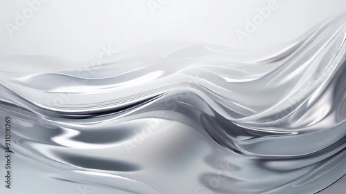 Abstract flowing white and silver liquid waves background. Screensaver, video wallpaper, slow motion