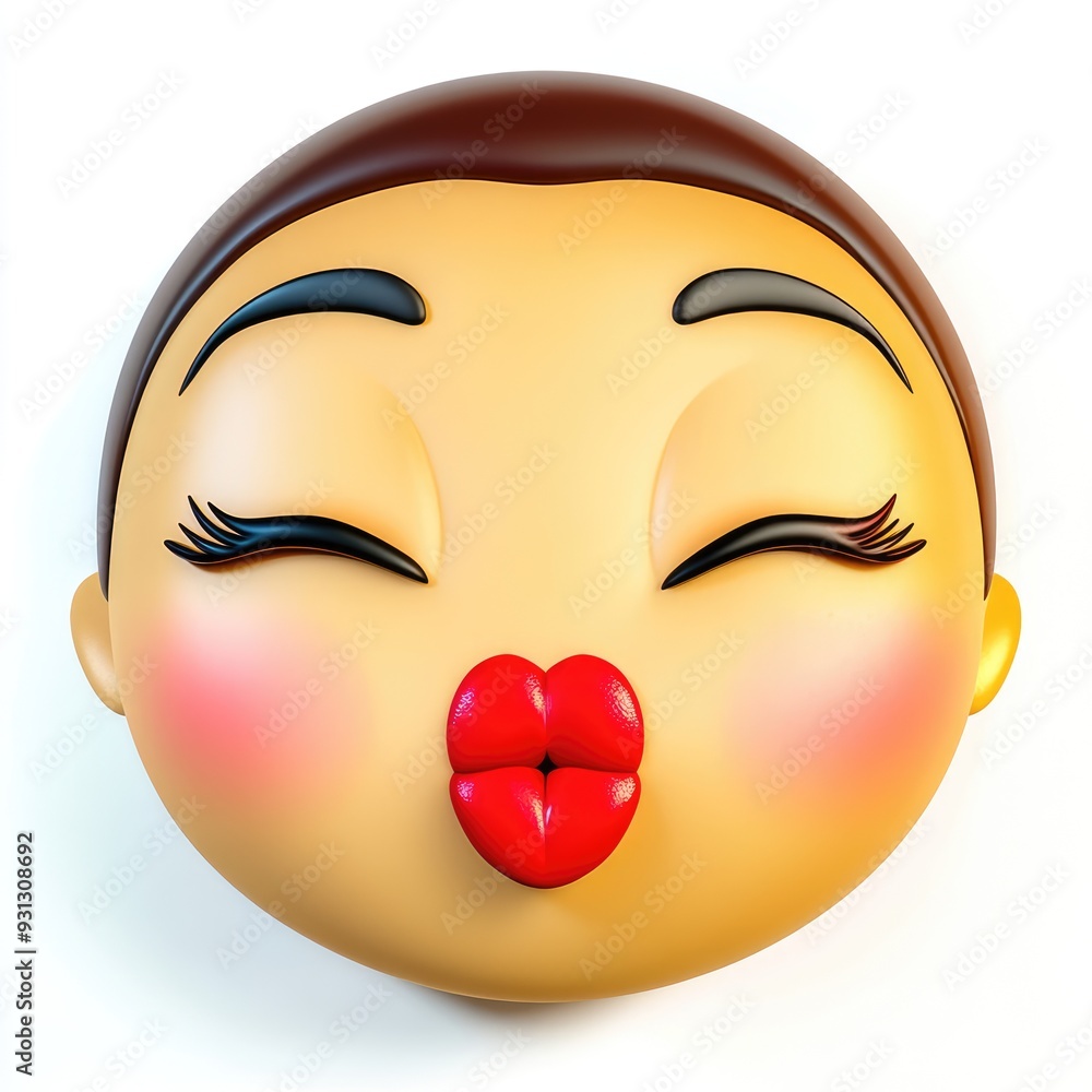Cartoonish character blowing a kiss with kissy lips and closed eyes Cartoonish character blowing a kiss with kissy lips and closed eyes