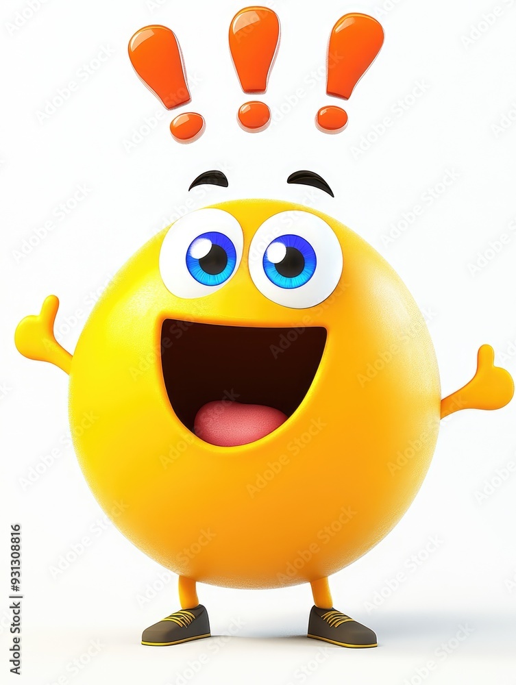 Excited cartoon character with a cheerful expression and raised hands Excited cartoon character with a cheerful expression and raised hands