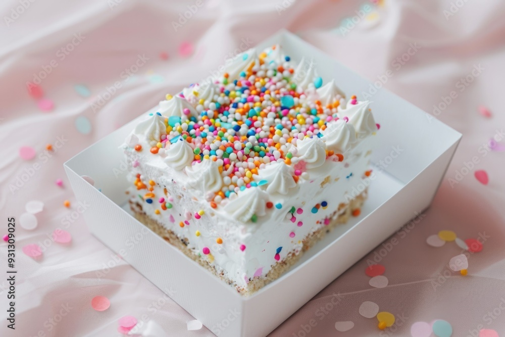 Colorful Sprinkles Bento Cake in White Paper Package – Perfect for Celebrations and Dessert Lovers Colorful Sprinkles Bento Cake in White Paper Package – Perfect for Celebrations and Dessert Lovers