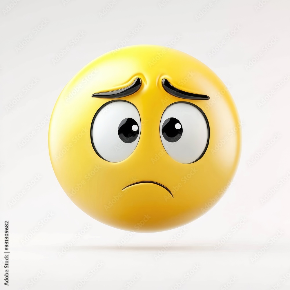 A sad yellow emoji floating against a minimalist background A sad yellow emoji floating against a minimalist background