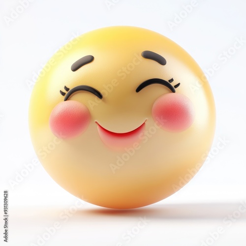 Happy smiling emoji with blushing cheeks on a minimalist background